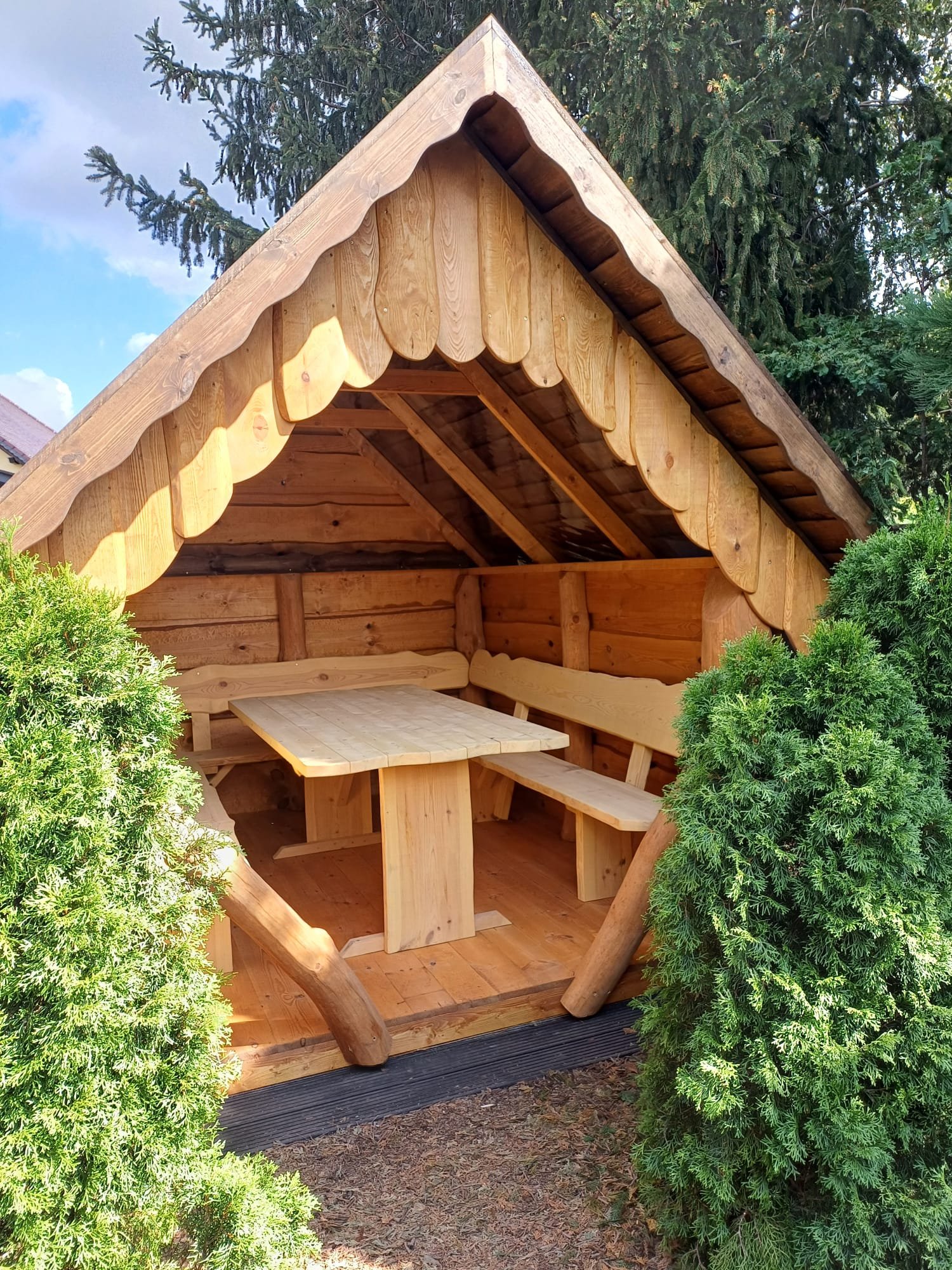 TimberTeam sturdy wooden pavilion with covered seating